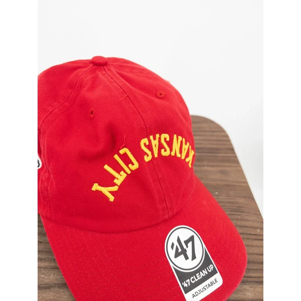 Kansas City‎ Chiefs 47 Brand Clean Up Hat Red Flip Script Adjustable Cap NWT